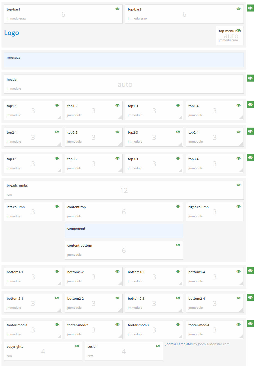 Module positions for normal and large screen